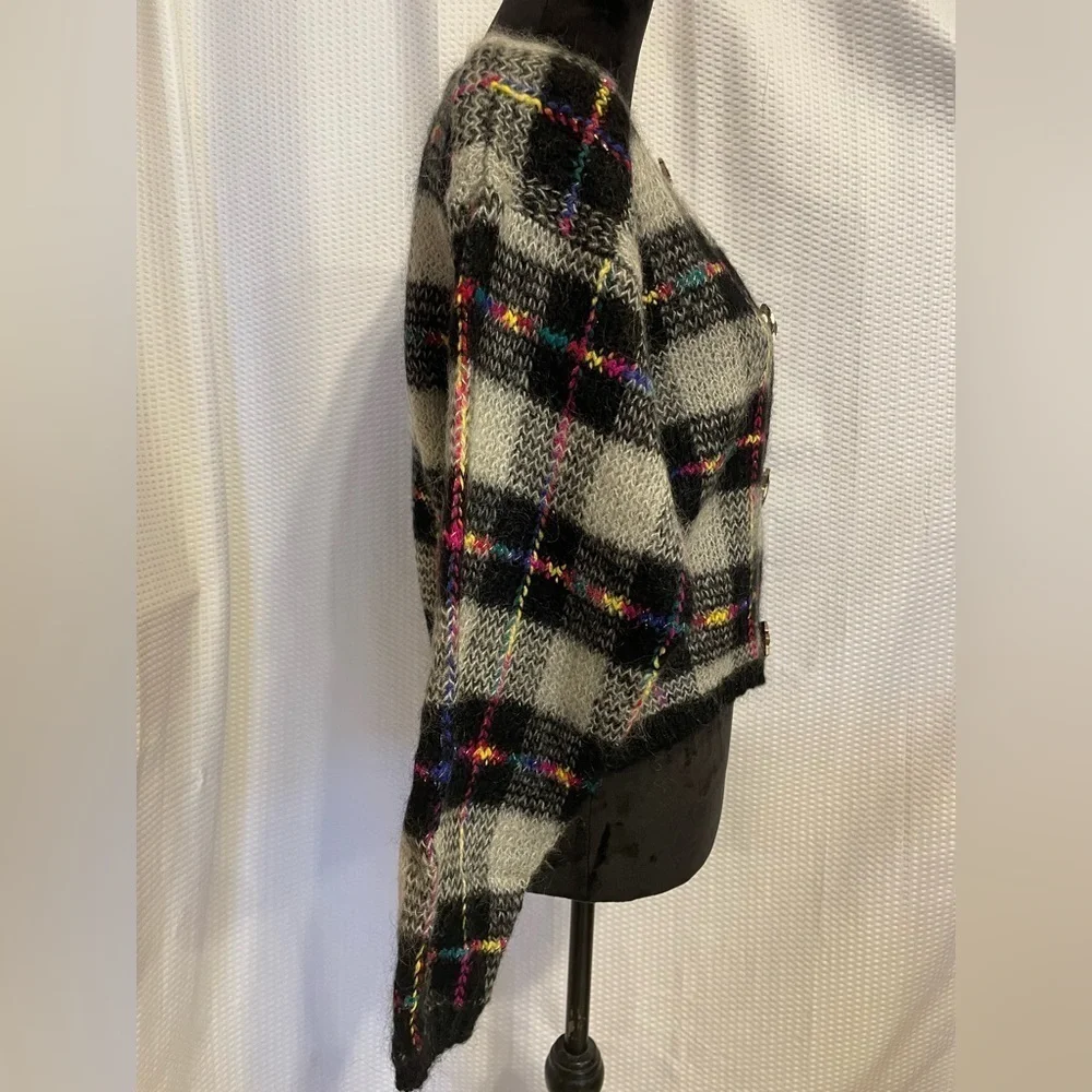 One Step Up Multicolor Checkered Long Sleeve Cardigan Sweater Size M